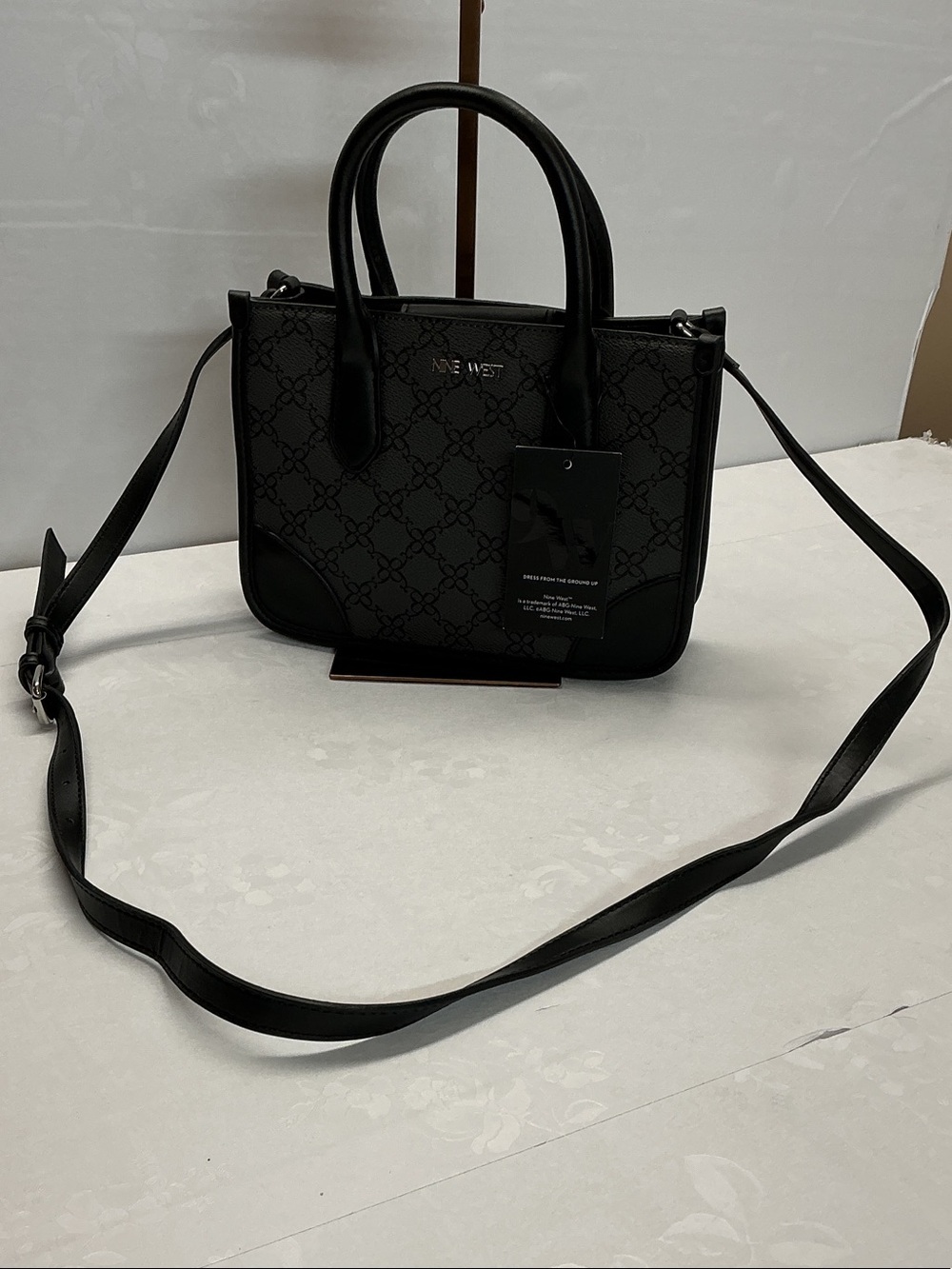 Nine West Black Patterned Mini Tote Crossbody